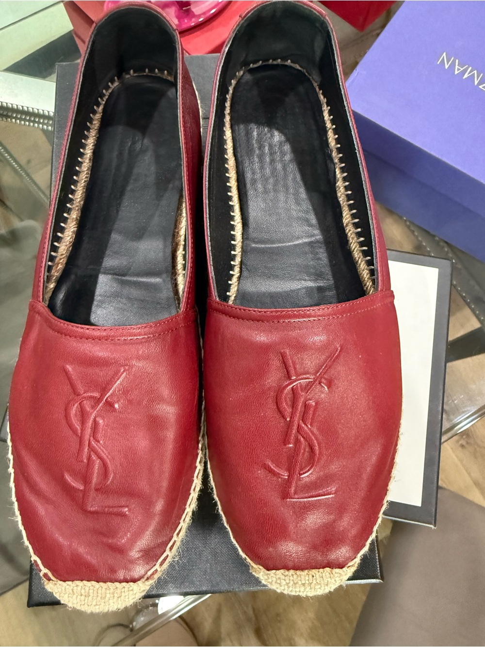Saint Laurent Red Leather Espadrille Slip-Ons for Men